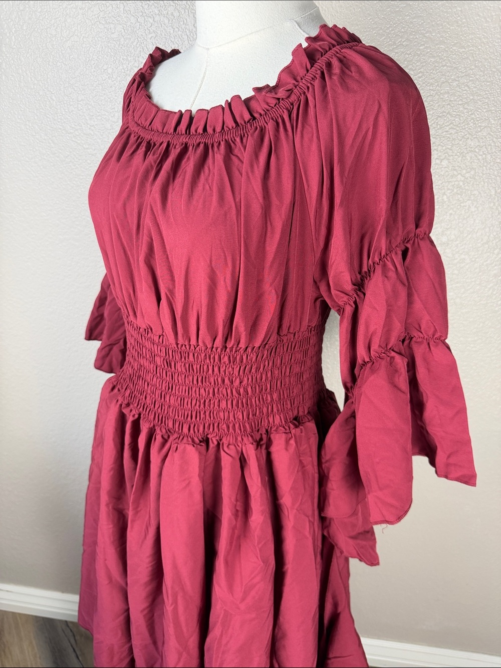 NWOT Burgundy Renaissance Dress Medieval Costume Victorian Peasant Gothic, L XL - Picture 4 of 10